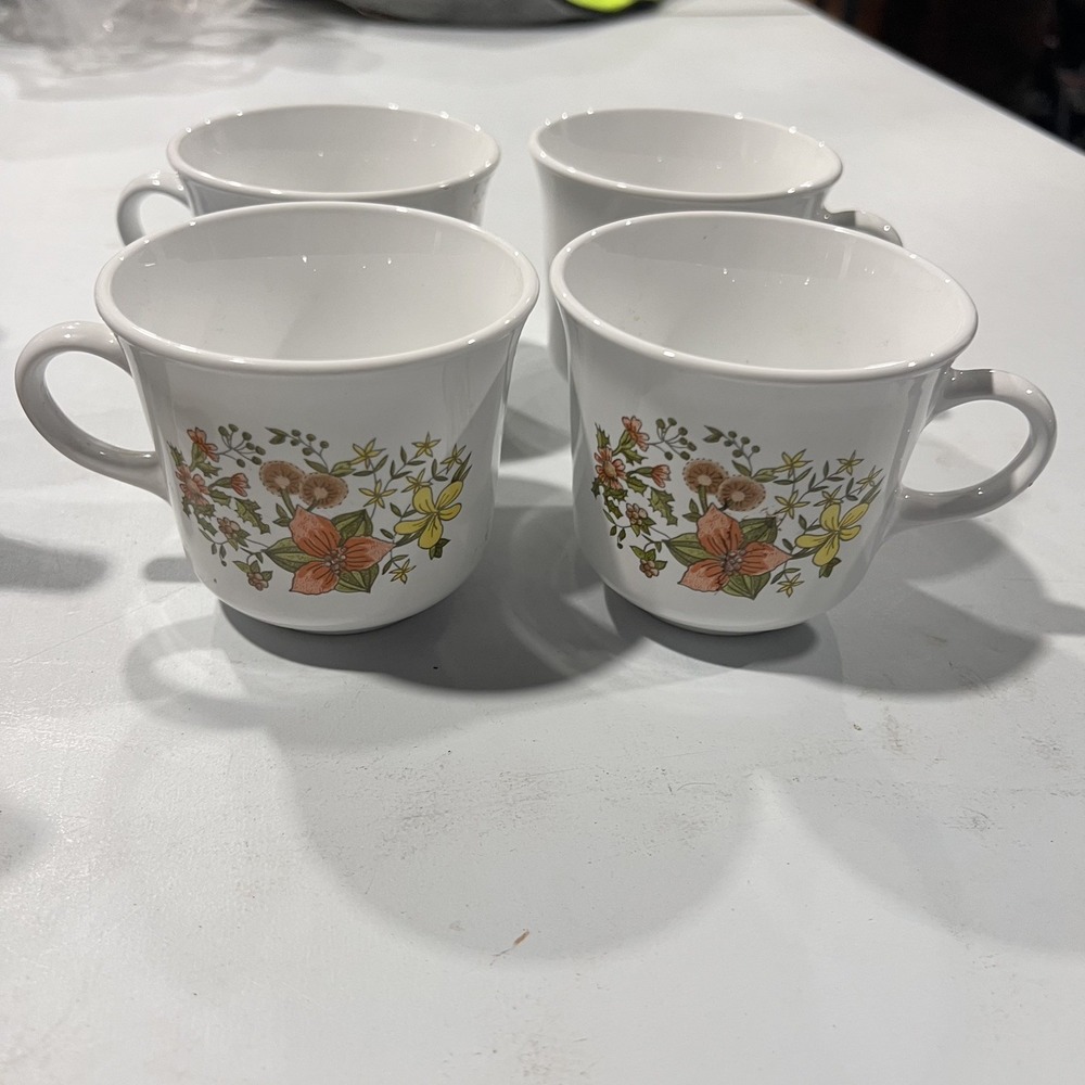 MCM Vintage Corelle Corning Ware Indian Summer Coffee Mug Cup Floral Set Of 4